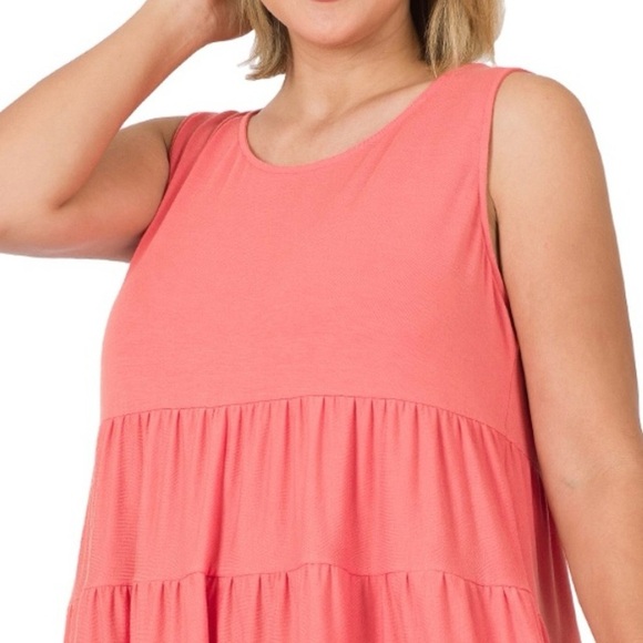 New!Plus Women Coral Sleeveless Tiered Top Size 1X 2X 3X - Picture 2 of 4
